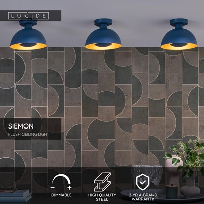 Lucide SIEMON - Flush ceiling light - Ø 25 cm - 1xE27 - Blue